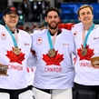 GANGNEUNG, SOUTH KOREA - FEBRUARY 24: Canada's Justin Peters #35, Kevin Poulin #31 and Ben Scrivens #30 pose for a photo with bronze medals during bronze medal round action at the PyeongChang 2018 Olympic Winter Games. (Photo by Matt Zambonin/HHOF-IIHF Images)

